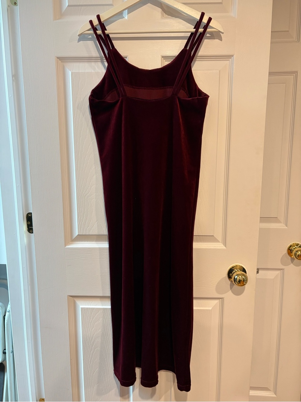 Vintage 90s Burgundy Velvet Maxi Dress Double Spaghetti Strap Made in Canada 8 - Picture 4 of 7